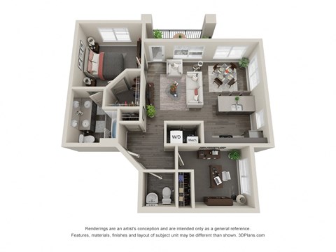 1 bed 1.5 bath floor plan at Trinity Woods, Independence, MO